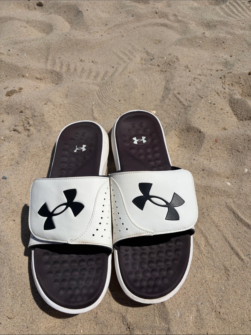 Under Armour White and Black Adjustable Slide Sandals